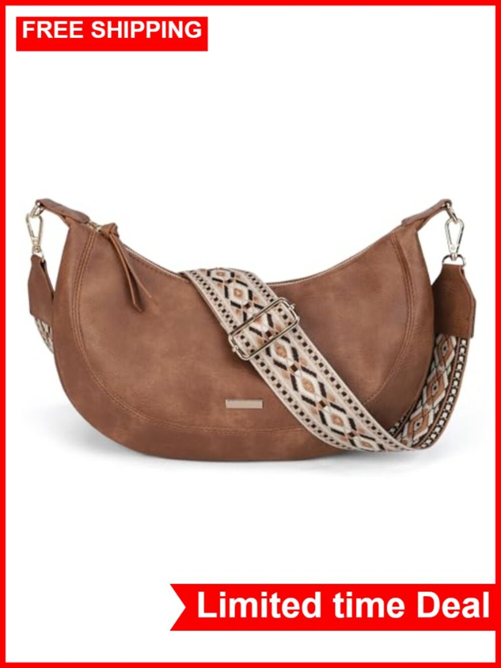 Boho Crescent Hobo Crossbody Bag Women Faux Leather Handbag Shoulder Purse